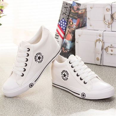 Summer Wedges Canvas Shoes Women Casual Shoes Female Cute White Basket Stars Zapatos Mujer Trainers 5 cm Height - lifebiz