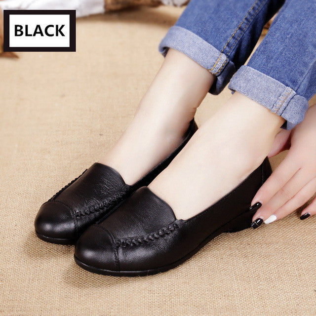 MUYANG MIE MIE Spring And Autumn Women Flats 2017 Fashion Genuine Leather Flat Shoes Woman Soft Casual Loafers Women Shoes - lifebiz