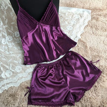 2016 summer style pajamas sets Women Female Sleep set Women's Deep V-neck Sexy Spaghetti Strap Shorts Sleepwear silk homewear - lifebiz