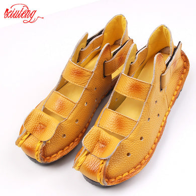 2017 Summer New Soft Bottom Flat Leather Shoes Personality Casual Women Sandals Tunnel Vintage Handmade Sandals For spring 2016 - lifebiz