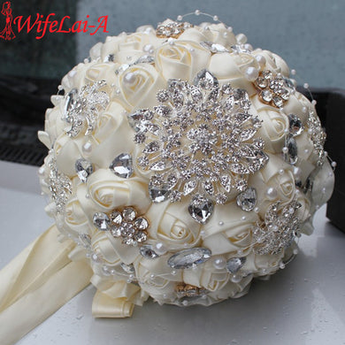 Best Selling Ivory Cream Brooch Bouquet Wedding Bouquet de mariage Polyester Wedding Bouquets Pearl Flowers buque de noiva PL001 - lifebiz