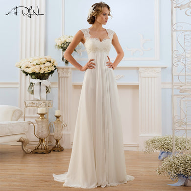 ADLN 2017 In Stock Chiffon Wedding Dresses Beach Vestido De Noiva Cap Sleeve Empire Lace-up Back Pregnant Bridal dress - lifebiz
