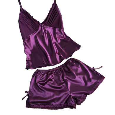 2016 summer style pajamas sets Women Female Sleep set Women's Deep V-neck Sexy Spaghetti Strap Shorts Sleepwear silk homewear - lifebiz